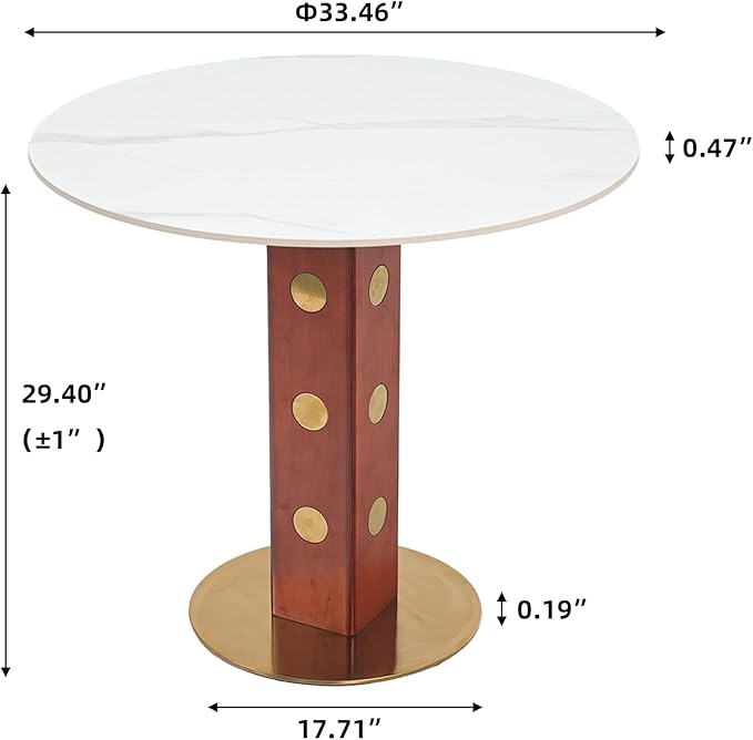 Sintered Stone Office Table - 33.5" Round Table for Small Offices (Red Leg and White Top, 1 Table Only)