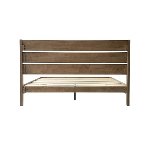 Queen Size Bed Frame with Headboard & Footboard, Solid Wood Platform Bed, Metal Legs, 12 Durable Slatted Structure, No Box Spring Needed, Anti-Slip & Noise-Free, Easy Assembly, Barnwood Finish, QIQ-30