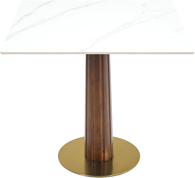 Sintered Stone Square Office Table and Chair Set - Meeting Table for Small Offices (Dark Brown Leg and White Top, 1 Table and 2 Chairs)