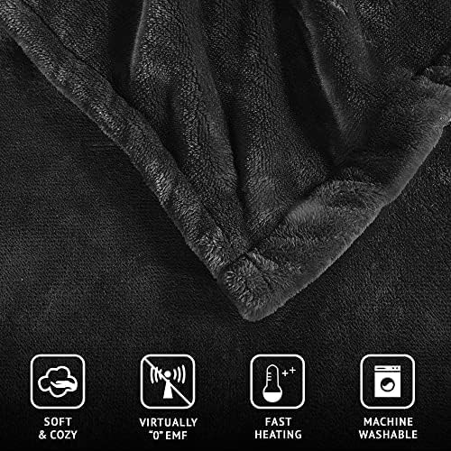 Beautyrest Heated Electric Blanket for Cold Weather, Fast Heating Heated Blanket, Auto Shut Off, Virtually Zero EMF, Multi Heat Setting, UL Certified, Black Queen (90 inx84 in)