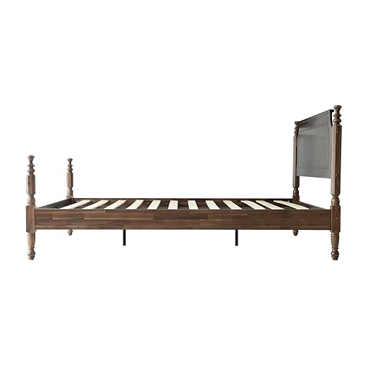 King Size Platform Bed Frame with Headboard & Footboard, Center Metal Legs with Solid Wood 12 Sturdy Slatted, Easy Assembly, No Box Spring Needed, Anti-Noise & Slip-Free, Walnut Finish, ROK-37