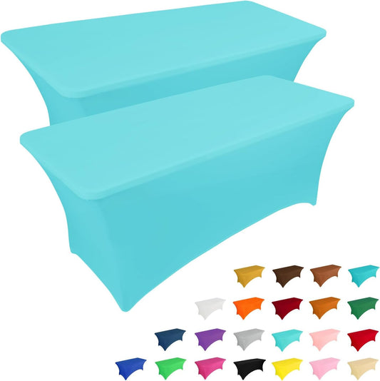 IVAPUPU 2 Pack 4FT Table Cloth for Rectangular Fitted Events Stretch Blue Mist Table Covers Washable Cover Spandex Tablecloth Protector for Party, Wedding, Cocktail, Banquet, Festival