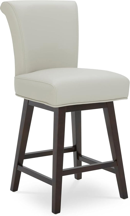 CHITA 26 Inch Counter Height Swivel Bar Stool, FSC Certified Modern Upholstered Faux Leather Swivel Barstool Chair with Back, Creamy Grey