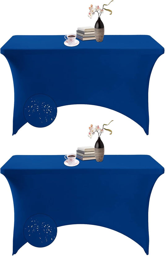 2Pack Spandex Waterproof Table Covers 4ft，Spandex 4ft Waterproof Table Cover for Party,Wedding, Banquet, and Events(Classicbule)