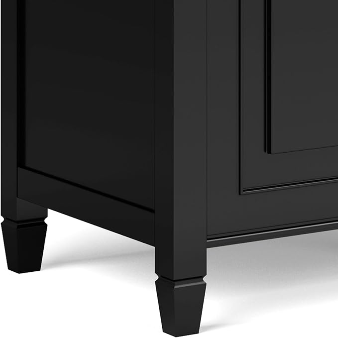 SIMPLIHOME Connaught Storage Bench - 51 inch Wide Solid Wood Trunk Bench in Black, Traditional Bench for Entryway with Lift-Up Lid and 3 Hidden Compartments