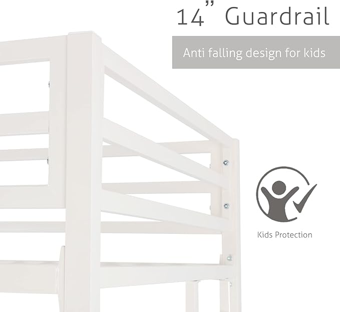 SHA CERLIN Loft Bunk Bed Twin Over Twin Size with Ladder and Guardrail,Heavy Duty Metal Slats Support No Box Spring Needed Small Space Saving Furniture for Bedroom Dorm,White