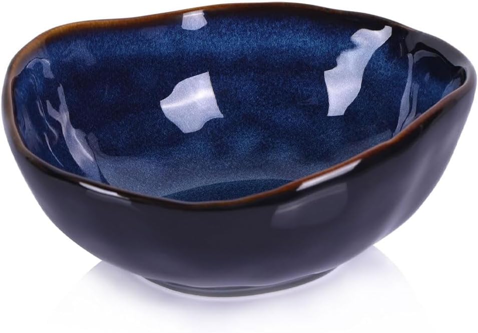 6" Blue Ceramic Decorative Bowl, Entryway Table Decor Pottery Key Bowl, Candy Dish, Salad Bowl, Blue Decor Small Jewelry Trinket Dish for Bedroom, Centerpiece, Bedside Table, Living Room Decor