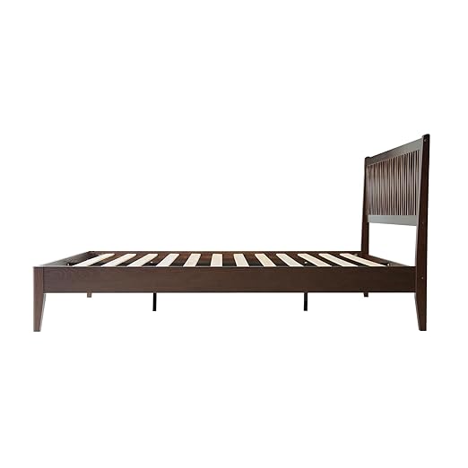Queen Size Bed Frame with Headboard & Footboard, Solid Wood Platform Bed, Central Metal Legs, 12 Sturdy Slats, Under Bed Storage, Easy Assembly, Noise-Free & Anti-Slip, Dark Roast Oak Finish, OLQ-32