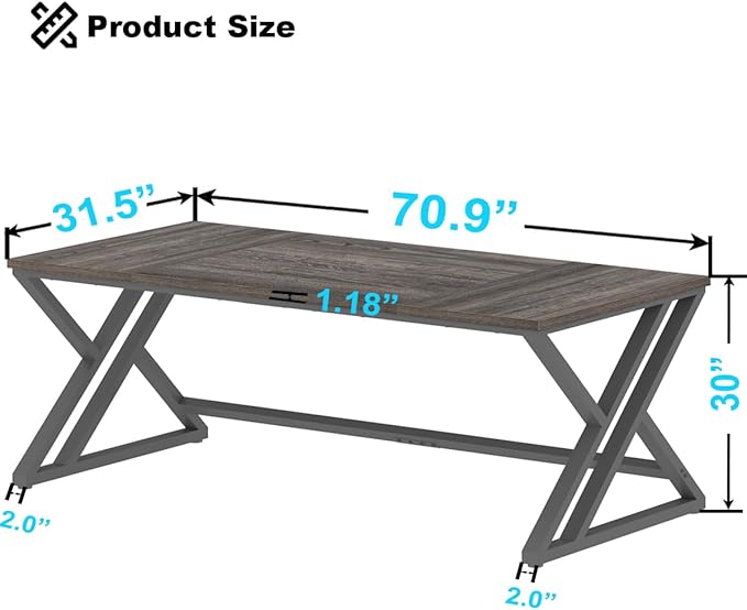 LVB Long Rustic Computer Desk, Industrial Large Wood Metal Office Desk, Modern Pc Study Gaming Writing Table for Two Person, Workstation Executive Desk for Home Bedroom Living Room, Dark Gray, 70 Inch