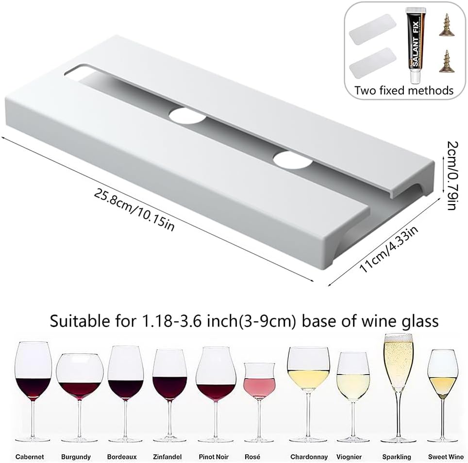 2 Pcs Wine Glass Holder Under Shelf or Cabinet Punch-free,Stemware Rack Glassware Drying Storage Hanger for Kitchen,Bar and Restaurant (White)