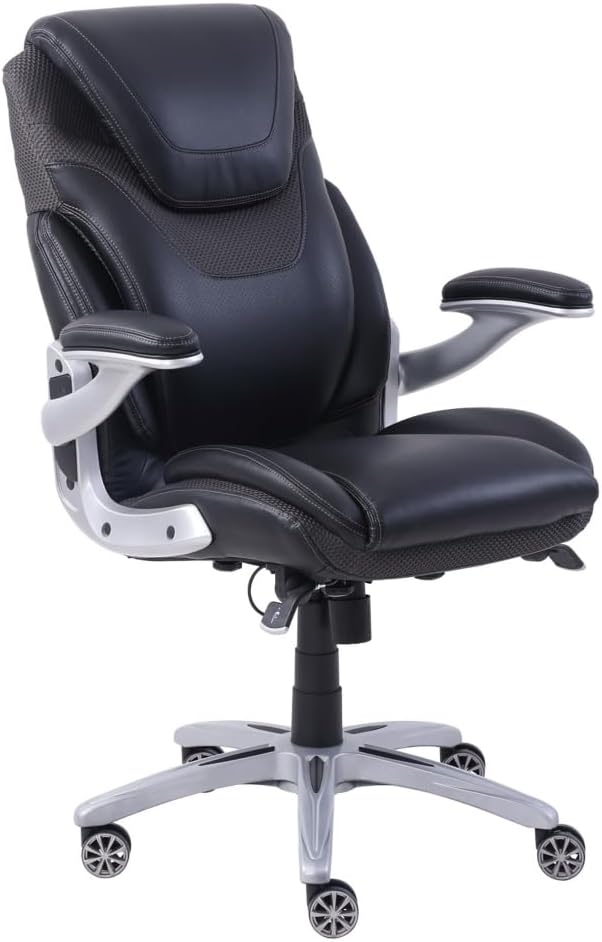 NBF Avanti Faux Leather Executive Office Chair Desk Chair - Ergonomic Chairs with Flip Arms - Modern Office Chair with Iridescent Silver Finish - Lumbar Support Chair (Gray)