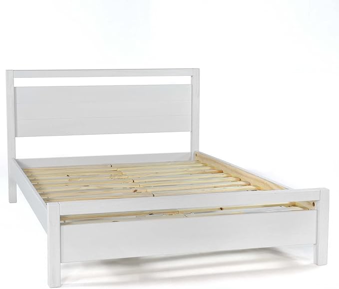 Grain Wood Furniture Loft Full Size Solid Wood Bed, Brushed White