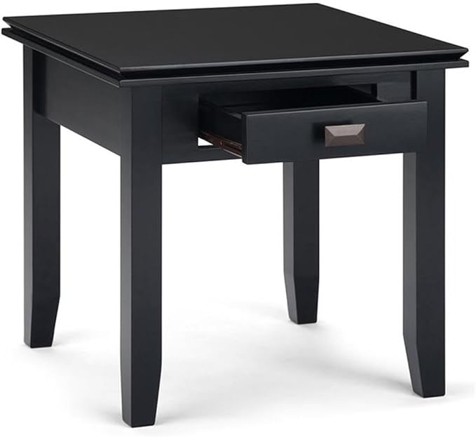 SIMPLIHOME Artisan SOLID WOOD 21 inch Wide Square Transitional End Side Table in Black for the Living Room and Bedroom