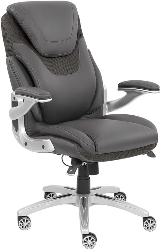 NBF Avanti Faux Leather Executive Office Chair Desk Chair - Ergonomic Chairs with Flip Arms - Modern Office Chair with Iridescent Silver Finish - Lumbar Support Chair (Gray)