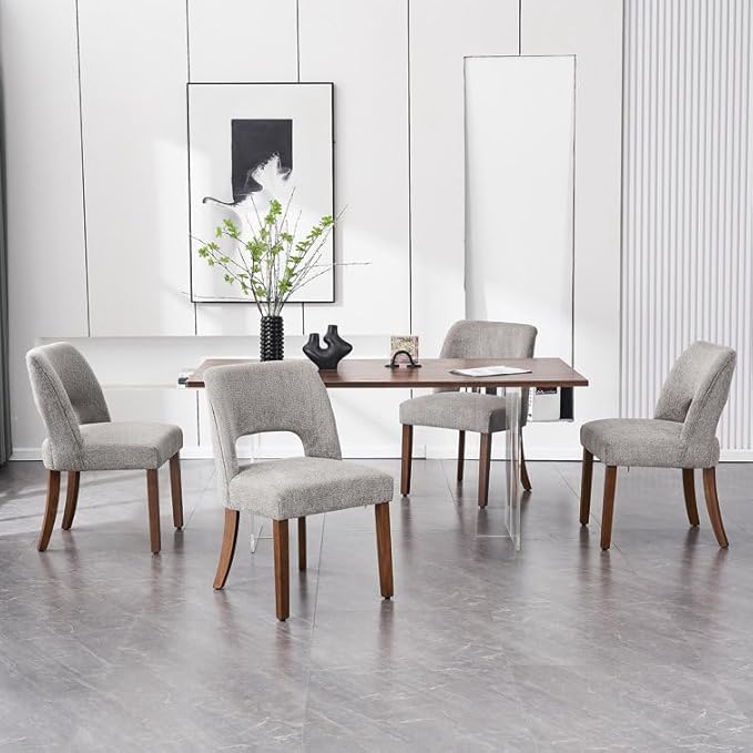 VKNOW Wooden Dining Chairs Set of 2, Modern Fabric Upholstered Dining Room Chair Kitchen Chairs, Farmhouse Dinner Chair for Kitchen Dining Room, Grey