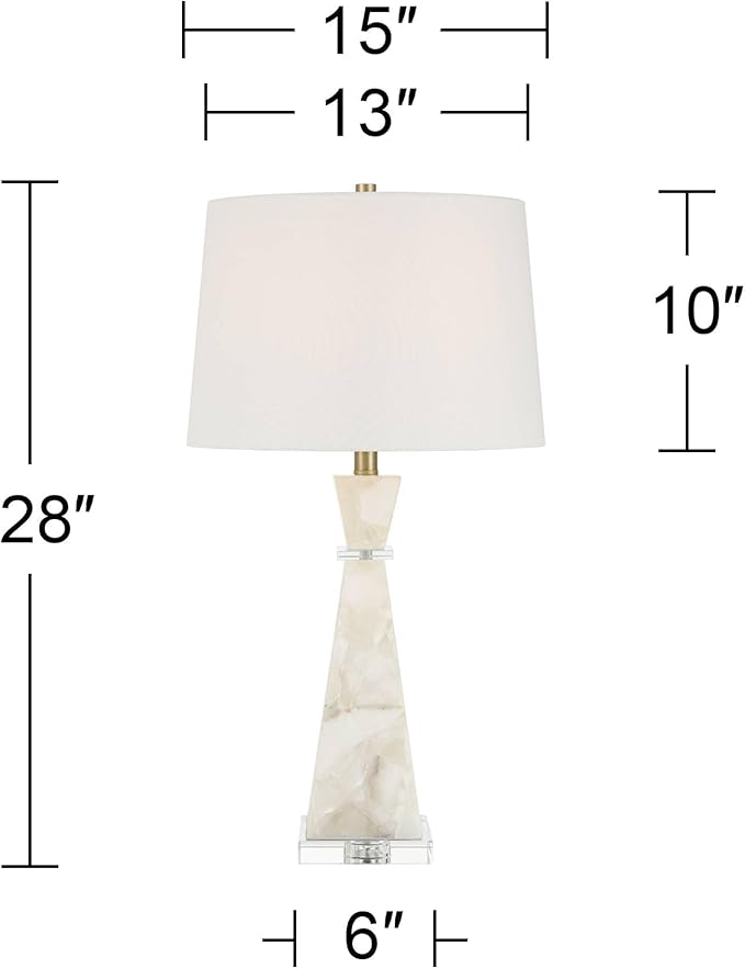 Possini Euro Design Marcy 28" Tall Modern Glam Table Lamp White Finish Alabaster Single Fabric White Shade Living Room Bedroom Bedside Nightstand House Office Home Reading Kitchen Entryway
