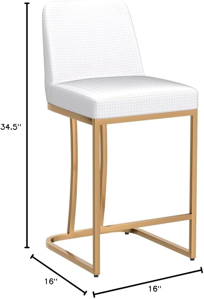 Sophia & William Bar Stools Set of 4, Counter Height Creamy White & Gold Bar Stools with Back, 24 Inch