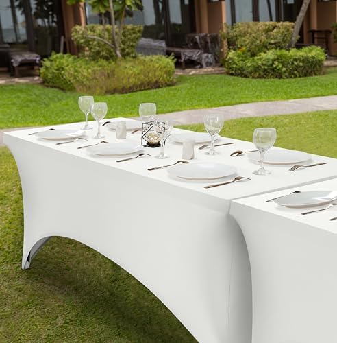 Utopia Kitchen 8FT Spandex Tablecloth [1 Pack, White] 200 GSM Stretch, Fitted, Washable and Wrinkle Resistant Table Cloth Rectangle Cover for Trade Shows, Wedding, Parties [96Lx30Wx30H Inch]