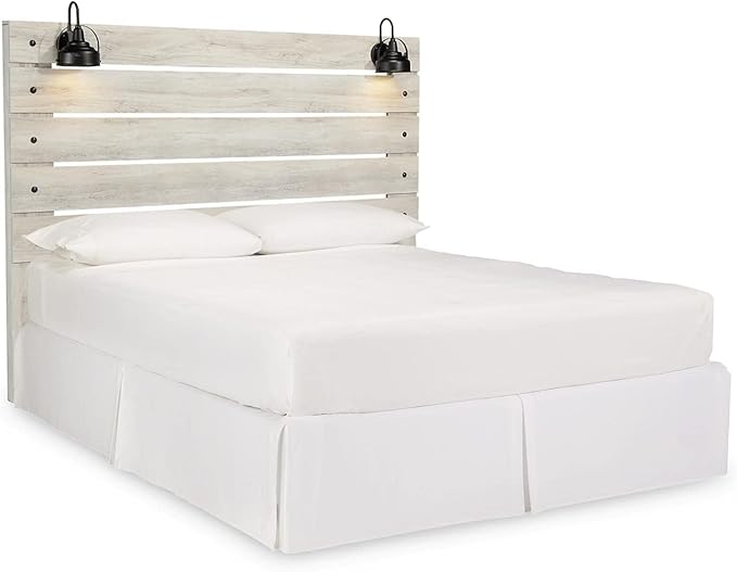 Signature Design by Ashley Cambeck Farmhouse Panel Headboard ONLY with USB Charging Stations, King, Whitewash