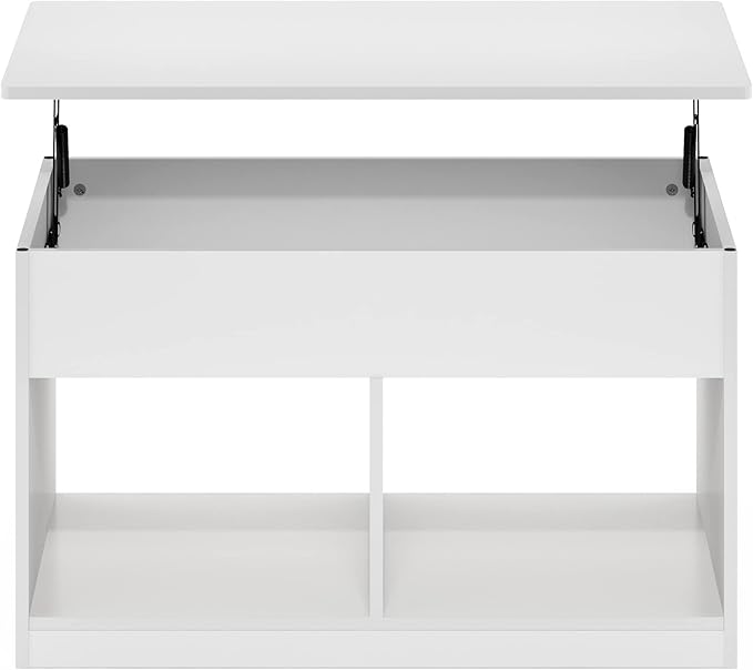 Furinno Jensen Living Room Lift Top Coffee Table with Hidden Compartment, Solid White