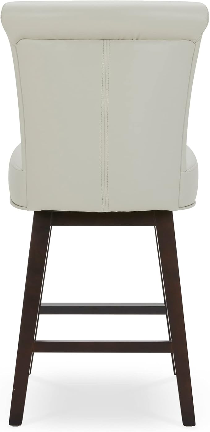 CHITA 26 Inch Counter Height Swivel Bar Stools Set of 4, FSC Certified Modern Upholstered Faux Leather Swivel Barstool Chair with Back, Creamy Grey