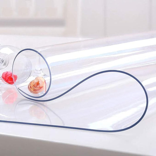 NECAUX Custom 32 x 56 Inch Clear Table Cover Protector, 1.5mm Thick Plastic Waterproof Heavy Duty Desk Pad Mat Non-Slip Tablecloth Protector for 5ft Coffee Table, Sofa Table, Media Stand, Countertop