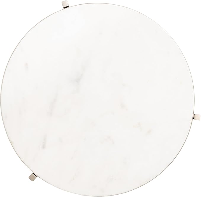 Kate and Laurel Aguilar Modern Round Side Table, 15 x 15 x 24, White and Silver, Genuine Marble Nightstand for Small Spaces and Living Room Décor