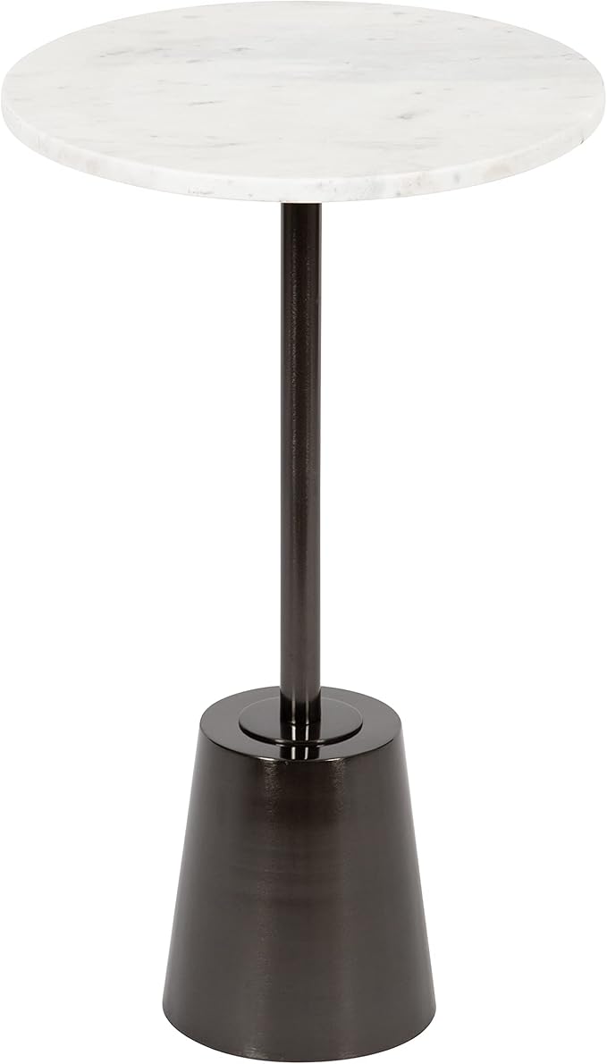 Kate and Laurel Tira Round Side Table, 14 x 14 x 24, White and Gray, Decorative Pedestal Style End Table for Use as a Bedroom Nightstand or Living Room Accent