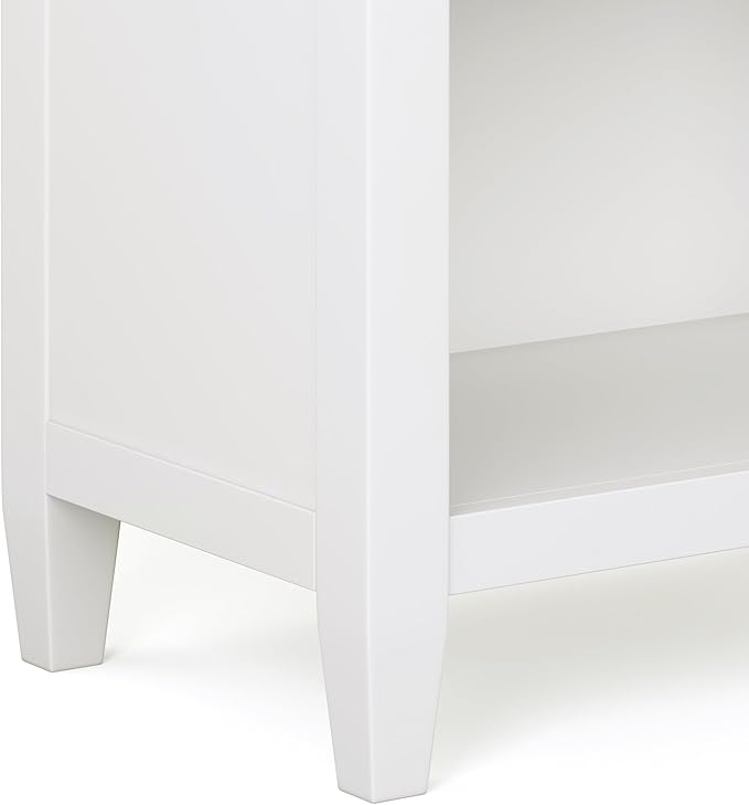 SIMPLIHOME Carlton Bedside Table - 24 inch Wide Solid Wood Nightstand Table in White, Transitional Bedroom Side or End Table with 2 Drawers, Open Storage Shelf and Bronze Hardware