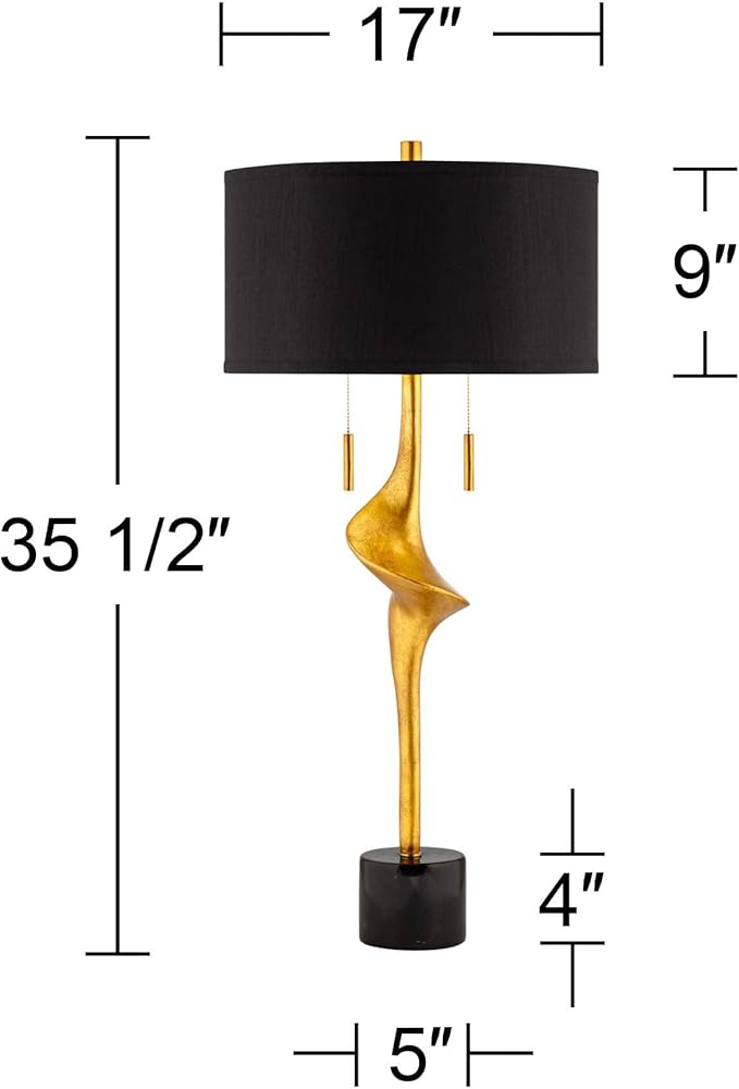 Possini Euro Design Athena 35 1/2" Tall Large Modern Glam End Table Lamps Set of 2 Pull Chain Sculptural Gold Leaf Living Room Bedroom Bedside Nightstand House Office Home Reading Kitchen Entryway