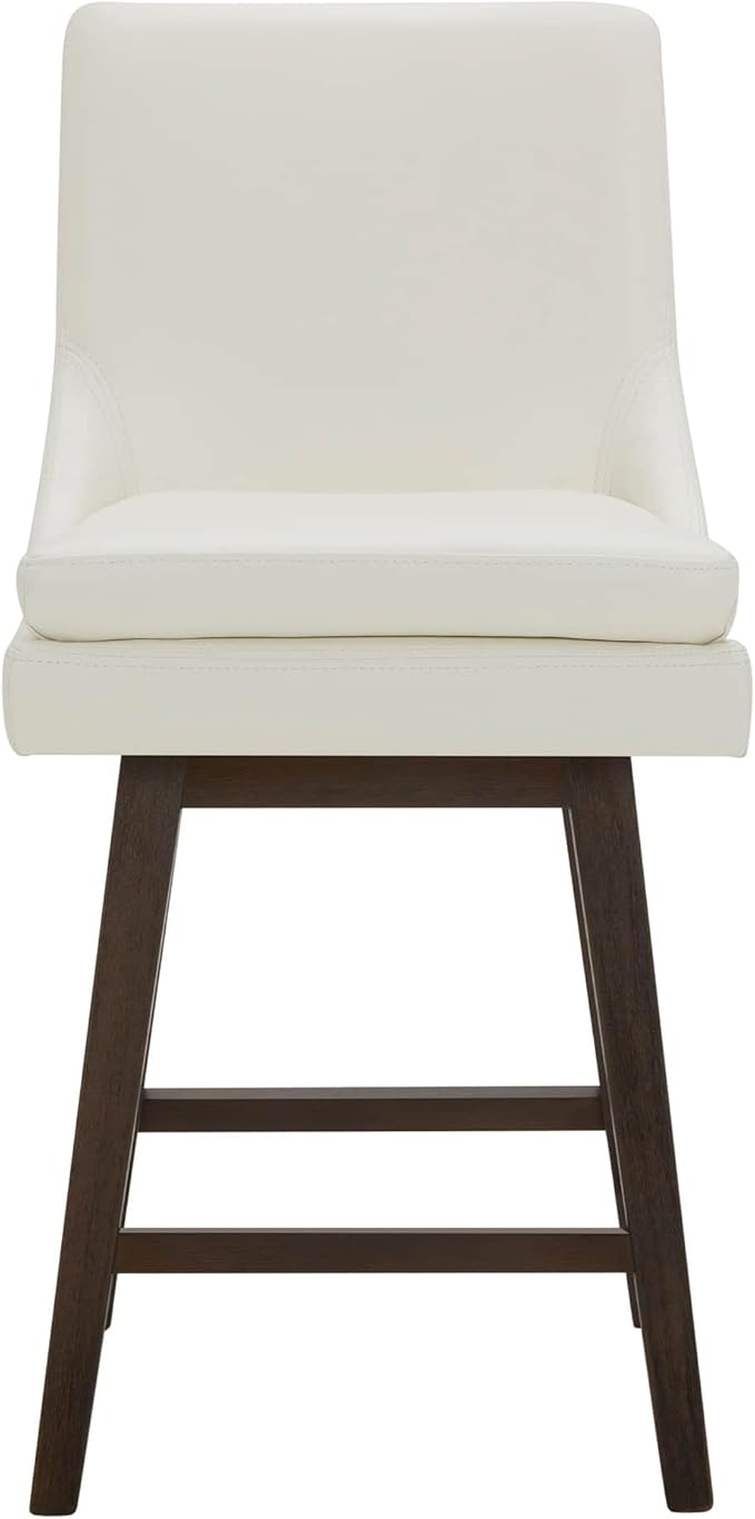 CHITA Counter Height Swivel Barstool with Back Set of 2, FSC Certified Upholstered Faux Leather Swivel Bar Stool, 26.8" H Seat Height, PU Leather in Pure White