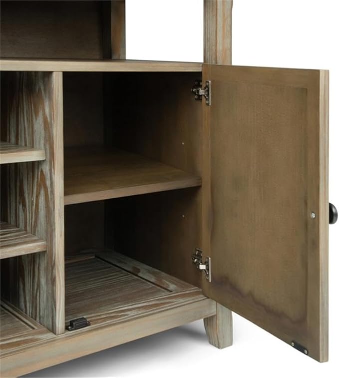 SIMPLIHOME Amherst SOLID WOOD Universal TV Media Stand, 54 inch Wide, Transitional, Living Room Entertainment Center, Cabinet, Shelves, for Flat Screen TVs up to 60 inches, Distressed Grey