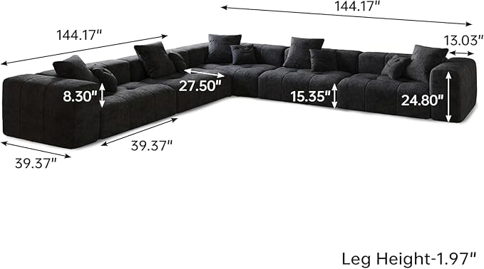 WJShome Oversized Modular Sectional Sofa, V Shaped Couch with Ottoman,Sectional Couches for Living Room,Large Linen Deep Seat with Pillow Couches for Home,Spacious Space,Black
