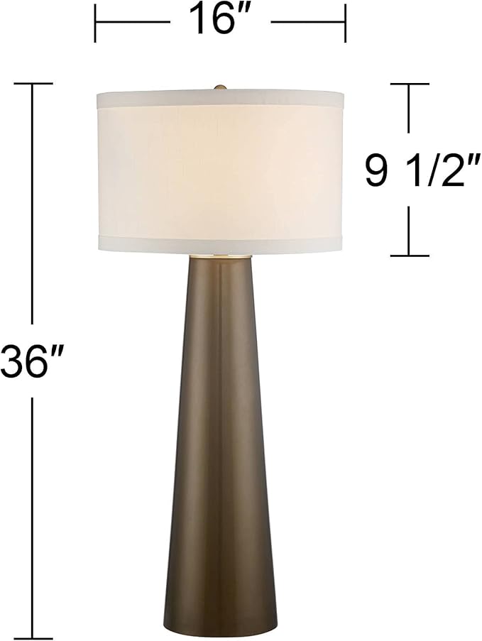 Possini Euro Design Karen 36" Tall Large Mid Century Modern End Table Lamps Set of 2 Dark Gold Glass Living Room Bedroom Bedside Nightstand House Office Home Reading Kitchen Fabric Off-White Shade