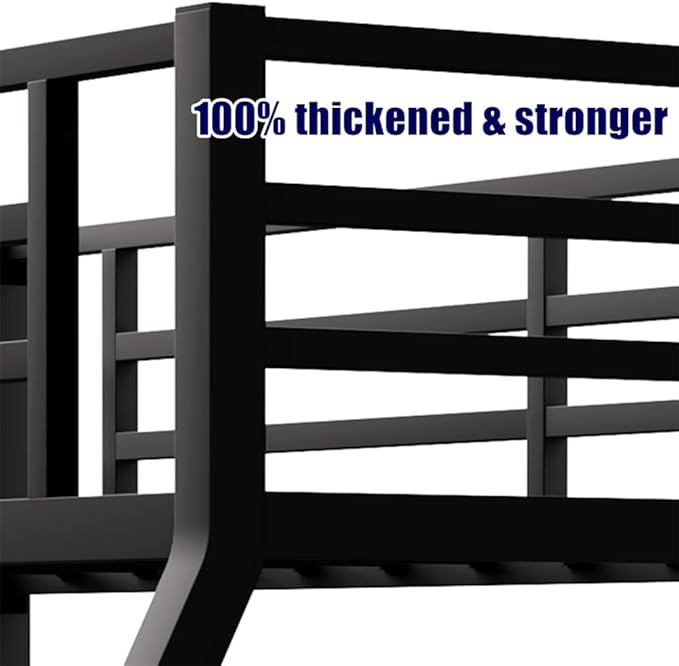 Higher Quality & Stronger Heavy Duty Steel Black Bunk Bed Twin XL Over Queen Size Bunkbed, Thickened More Stable Safer Metal Bunk Queen Bed (Easier to Assemble) (Twin XL Over Queen)