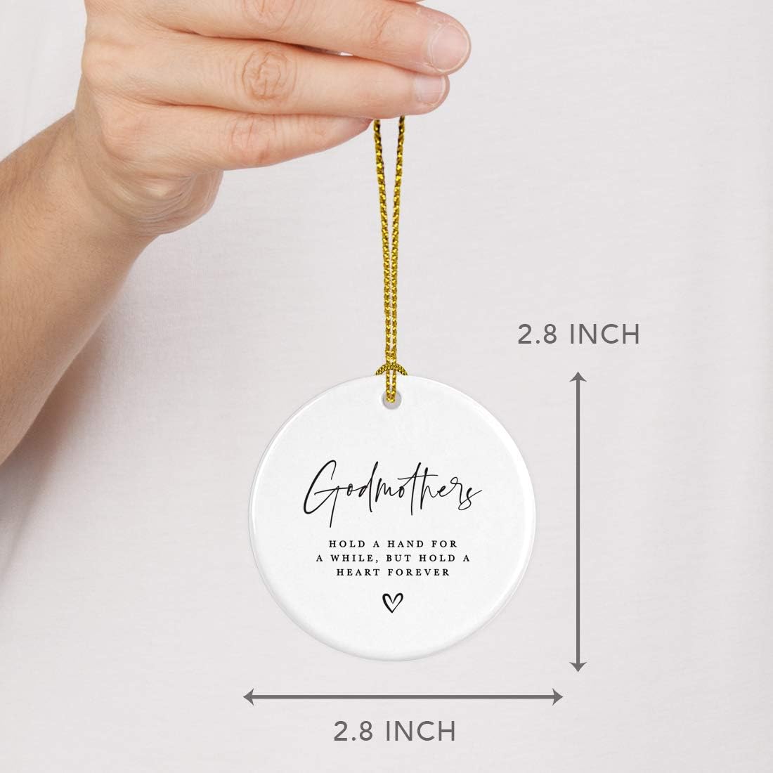 Andaz Press Round Ceramic Porcelain Christmas Tree Ornament Keepsake Collectible Godmother Gift, Godmothers Hold a Hand for a While, But Hold a Heart Forever, 1-Pack