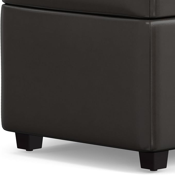 SIMPLIHOME Avalon Lift Top Rectangular Storage Ottoman - 44 inch Wide Upholstered Vegan Leather Lift-Top Ottoman in Tanners Brown, Contemporary Coffee Table Ottoman for Living Room with Hidden Storage