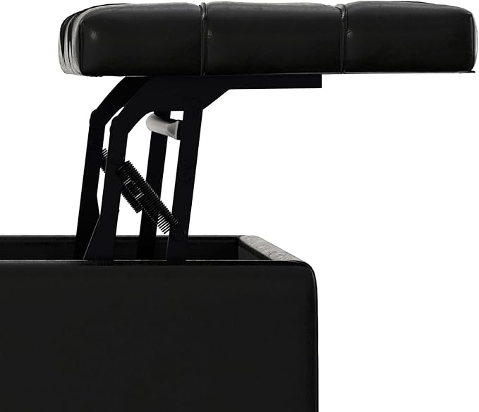 SIMPLIHOME Harrison 30 inch Wide Transitional Square Small Coffee Table Storage Ottoman in Midnight Black Vegan Faux Leather, Assembled, for The Living Room and Bedroom