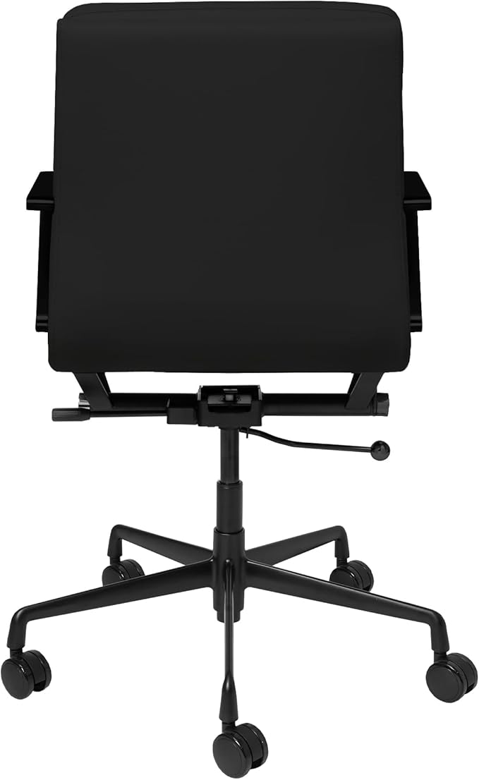 Laura Davidson Furniture SOHO II Padded Management Office Chair - Mid Back Desk Chair with Arm Rest, Swivel & Cushion Availability, Made of Faux Leather, All Black Limited Edition, Computer Chair