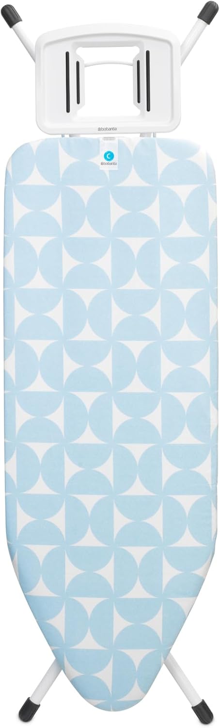 Brabantia Size C Ironing Board (49x18 in) 7 Height Options, Solid Steam Iron Rest Holder (Fresh Breeze) Non-Slip Feet, Anti-Collapse Child Locks