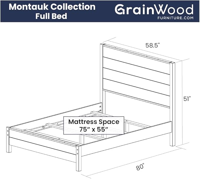 Grain Wood Furniture Montauk Solid Wood Bed, Full Size, Rustic Grey