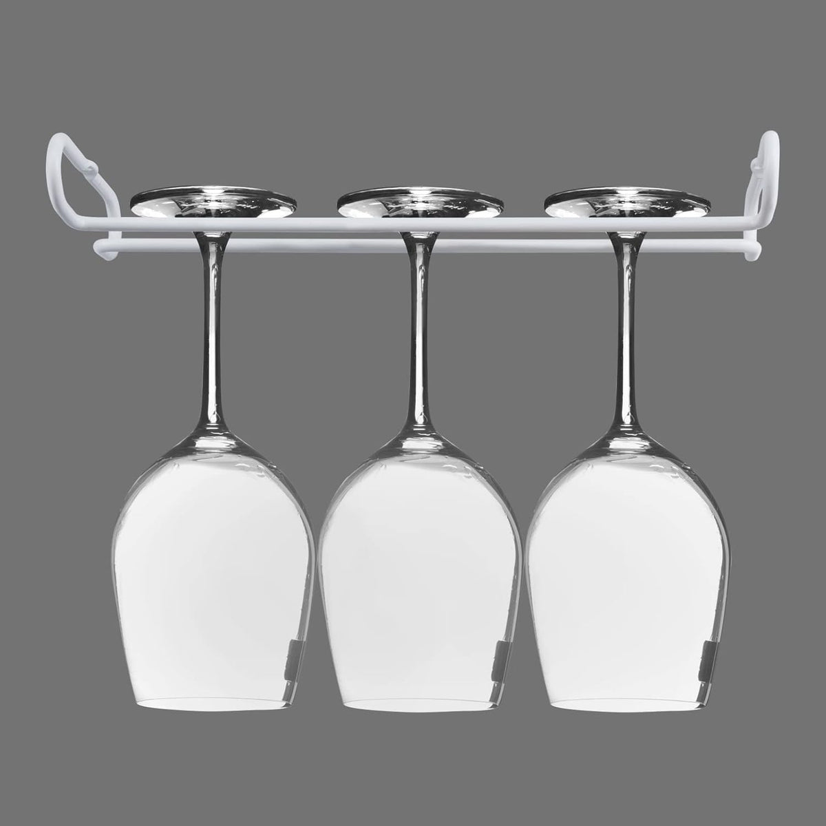 White 4 Wine Glass Rack Under Cabinet Shelf 10 Inch Stemware Storage Hanging Hanger Organizer Glasses Holder with Drying Under Counter Metal for Kitchen and Bar