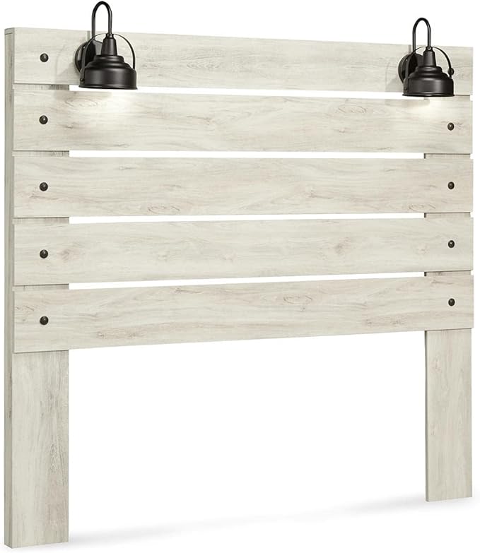 Signature Design by Ashley Cambeck Farmhouse Panel Headboard ONLY with USB Charging Stations, Queen, Whitewash