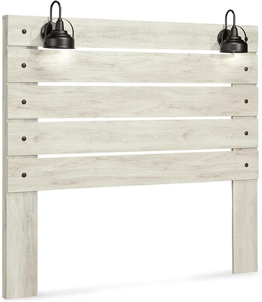 Signature Design by Ashley Cambeck Farmhouse Panel Headboard ONLY with USB Charging Stations, Queen, Whitewash