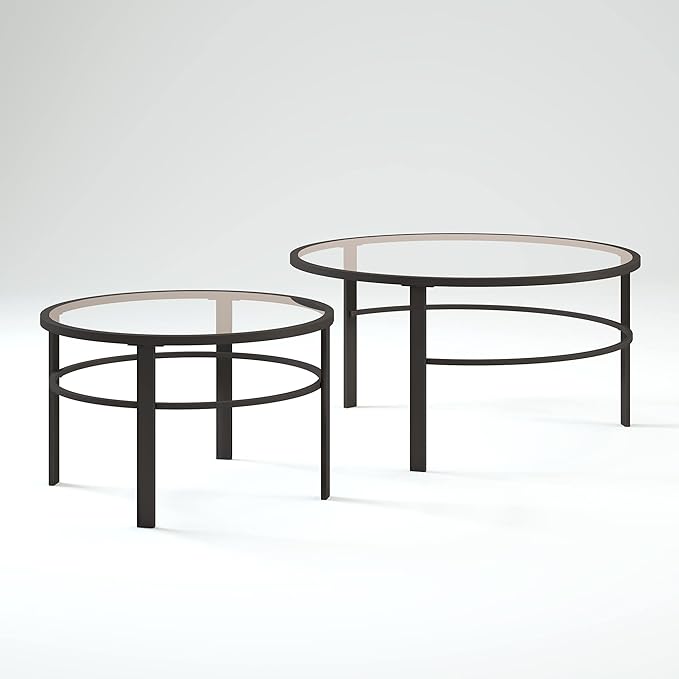Henn&Hart Round Nested Coffee Table in Blackened Bronze, Coffee Table coffee tables for living room, studio apartment essentials, 36" Wide