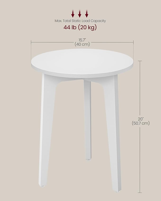 VASAGLE MAEZO Collection - Small Side Table, Round End Table, Nightstand with Tapered Legs, Curved Transitions, for Small Spaces, Living Room, Bedroom, Cloud White ULET237WB01S