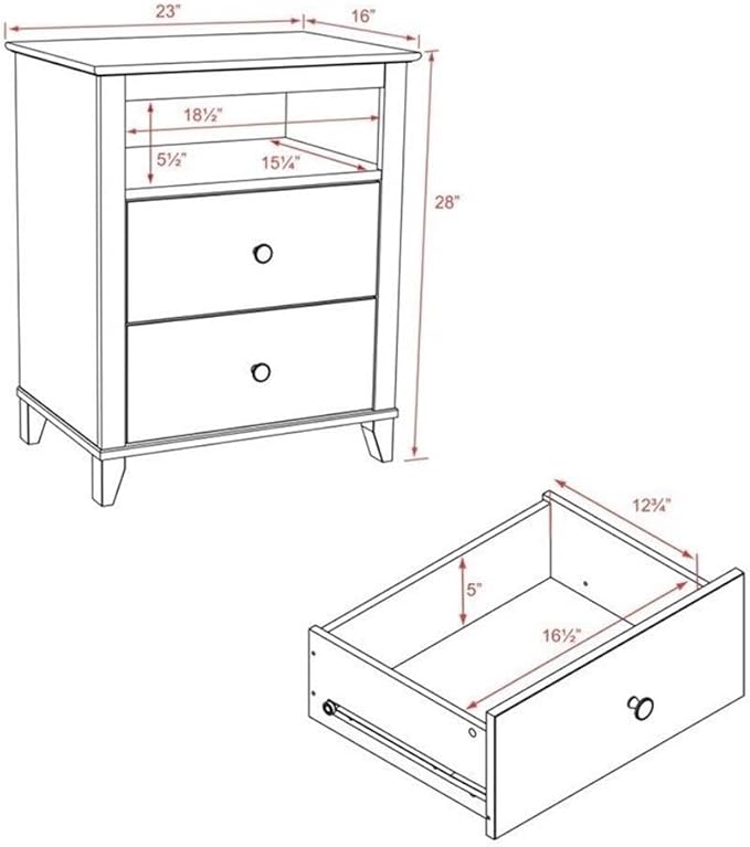 Prepac Yaletown Traditional 2-Drawer Tall Nightstand Side Table, Bedside Table with 2 Drawers and Open Shelf 16" D x 23" W x 28" H, Espresso, EDNH-1202-1