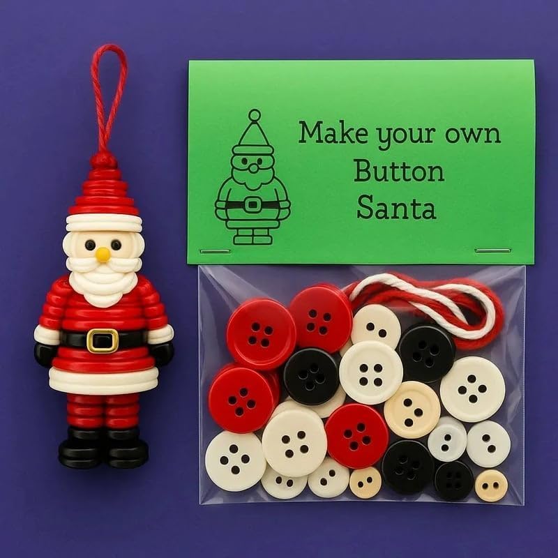 DIY Christmas Button Ornament Making Set–Fun Holiday Handmade Decorations for All Ages,DIY Craft Buttons Kit with Christmas Snowman/Santa/Angel,Xmas Tree Hanging Decorations (#B)