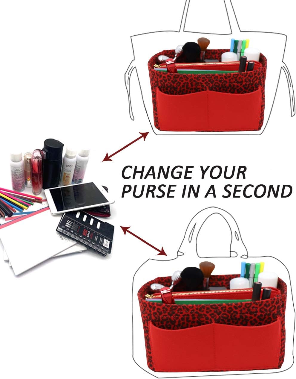 LEXSION Felt Purse Bag Organizer Insert with zipper Bag Tote Shaper Fit Speedy Neverful PM MM