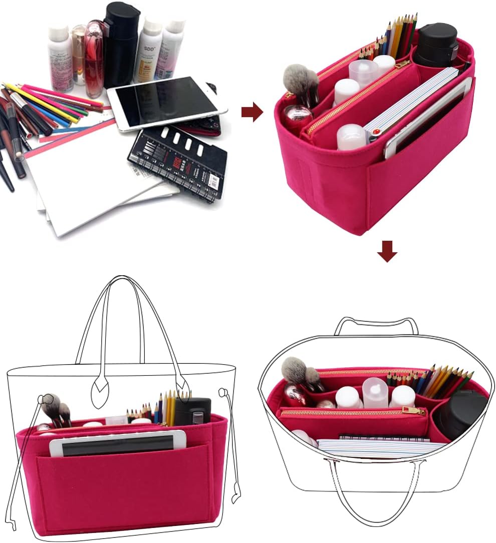 LEXSION Felt Purse Bag Organizer Insert with zipper Bag Tote Shaper Fit Speedy Neverful PM MM
